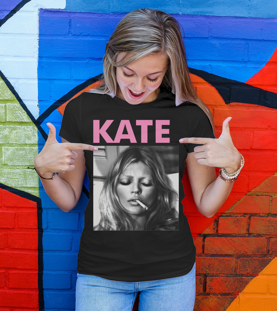 Kate Moss Smoking Portrait Black And White Image T-Shirt