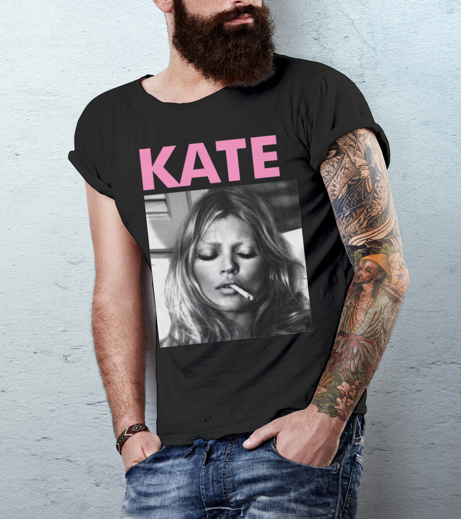 Kate Moss Smoking Portrait Black And White Image T-Shirt