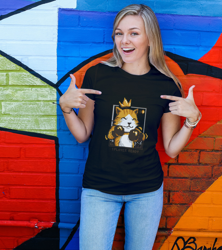 King Punch Pixel Cat Player Ready T-Shirt