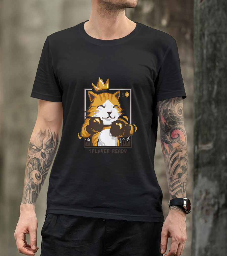 King Punch Pixel Cat Player Ready T-Shirt