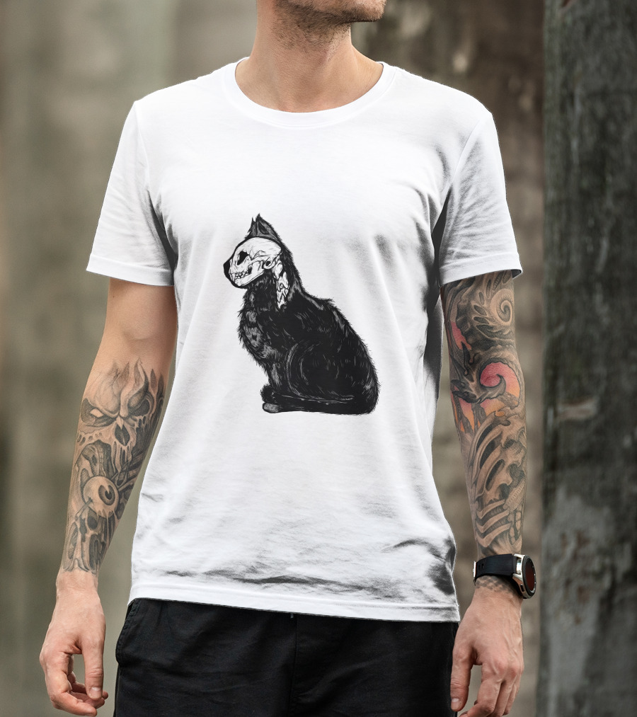 Kittycat Skeleton Illustration Cat Skull T-Shirt