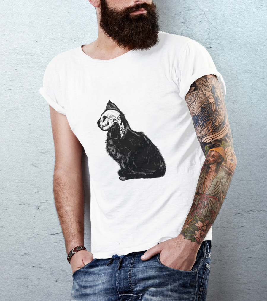 Kittycat Skeleton Illustration Cat Skull T-Shirt