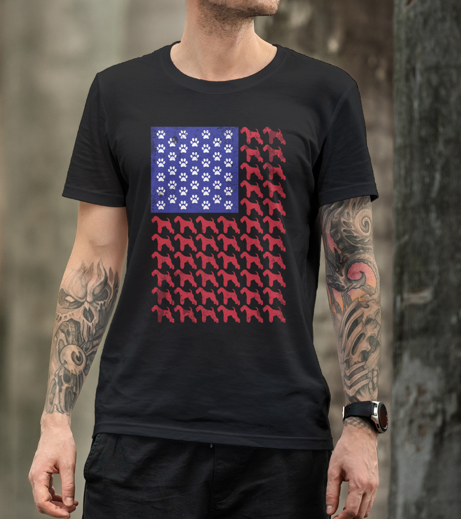 Lakeland Terrier Paw Print Stars And Terrier Stripes American Flag T-Shirt