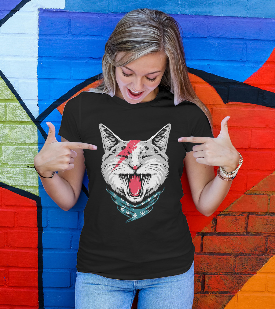 Ziggy Stardust Lightning Bolt Cat Bandana T-Shirt
