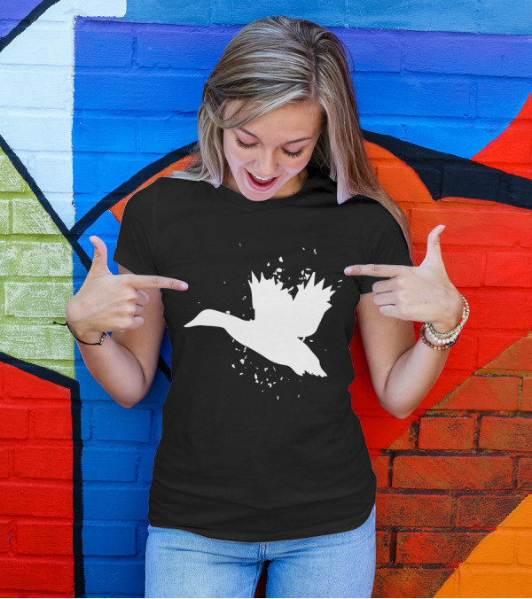 Mallard Duck Silhouette In Flight With Abstract Accents T-Shirt