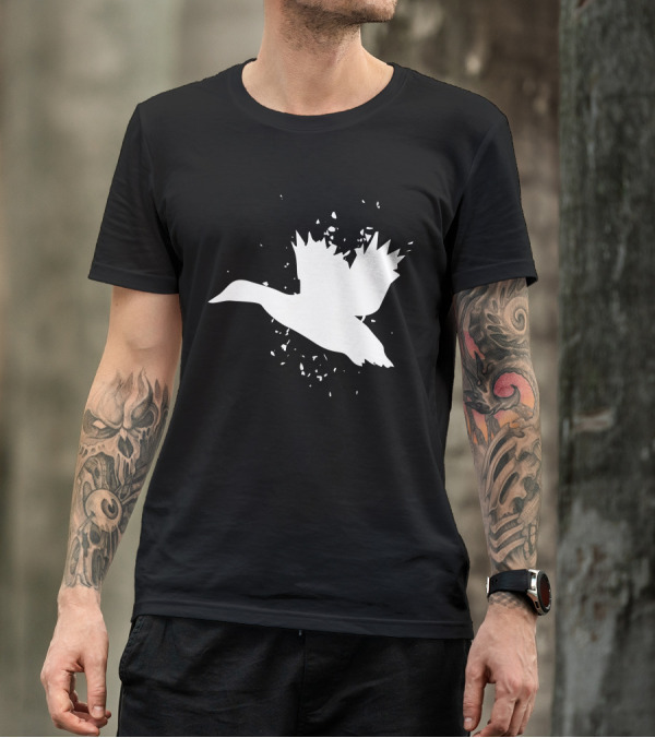 Mallard Duck Silhouette In Flight With Abstract Accents T-Shirt
