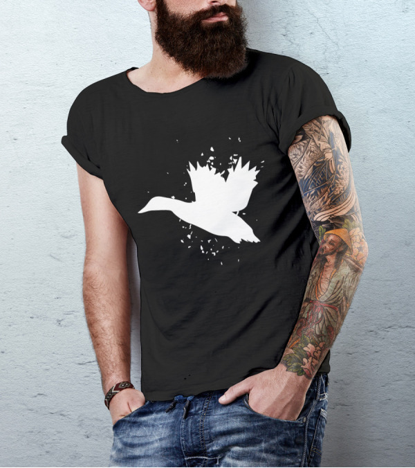 Mallard Duck Silhouette In Flight With Abstract Accents T-Shirt