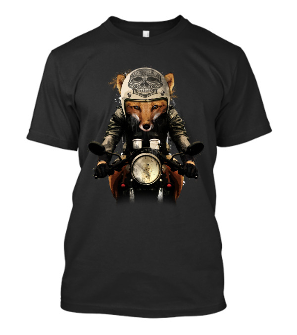 Man Fox Biker Skull Helmet Motorcycle Rider T-Shirt