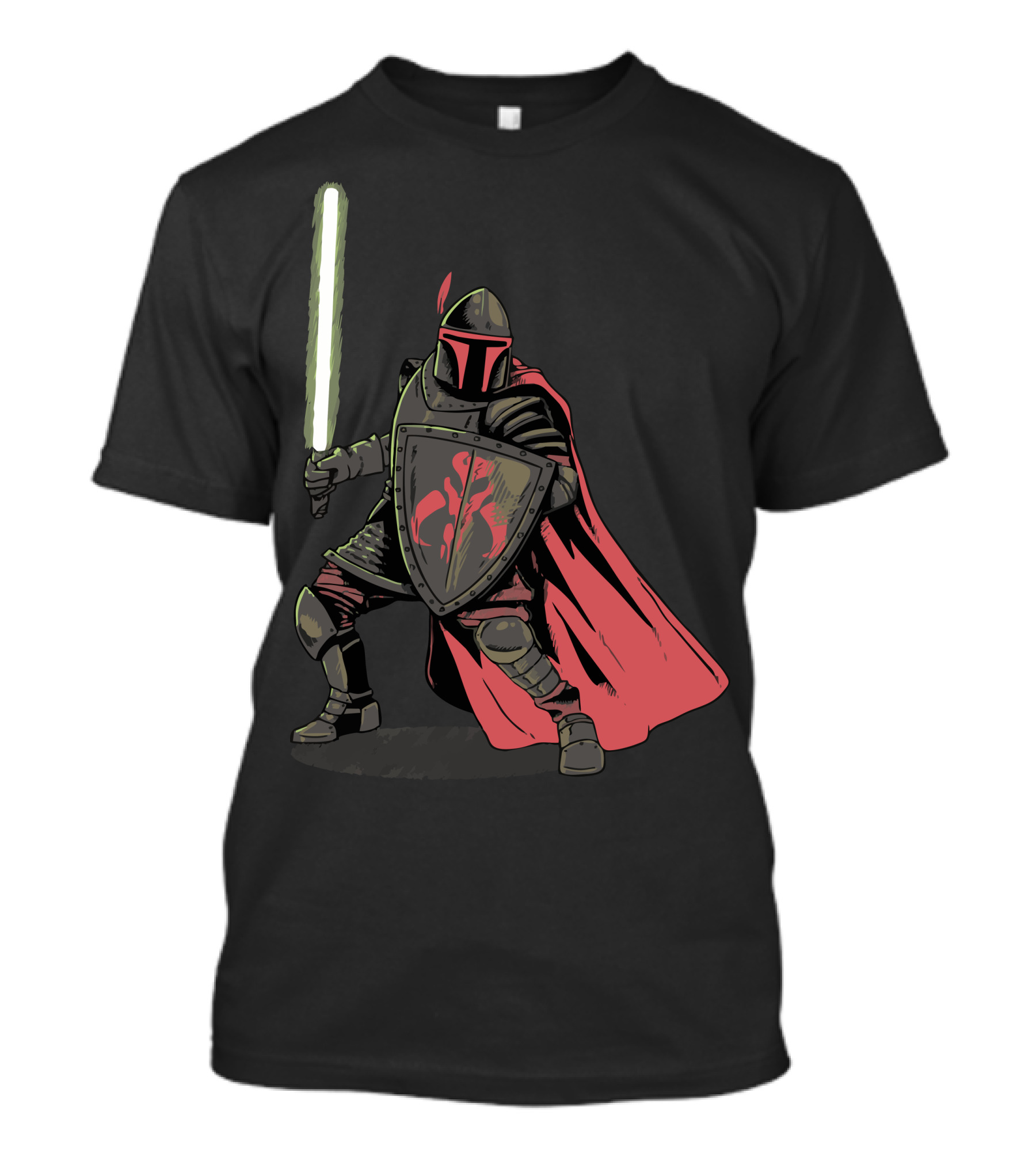 Mandalorian Knight With Lightsaber And Shield T-Shirt