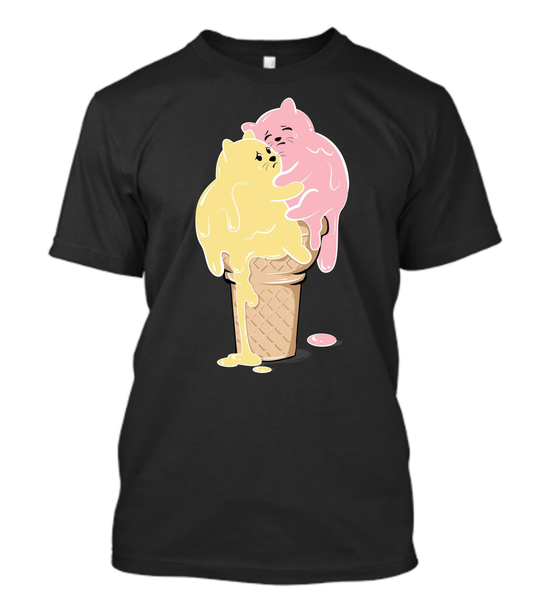 Melting Cats Ice Cream Cone Pastel Yellow And Pink T-Shirt