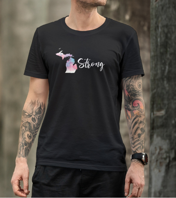 Michigan Strong Watercolor Map T-Shirt