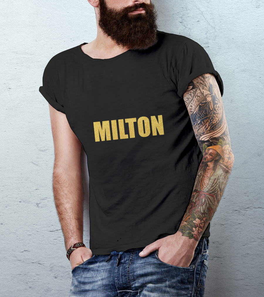 Milton Quality John Milton Mask Text Bold Gold Letters T-Shirt