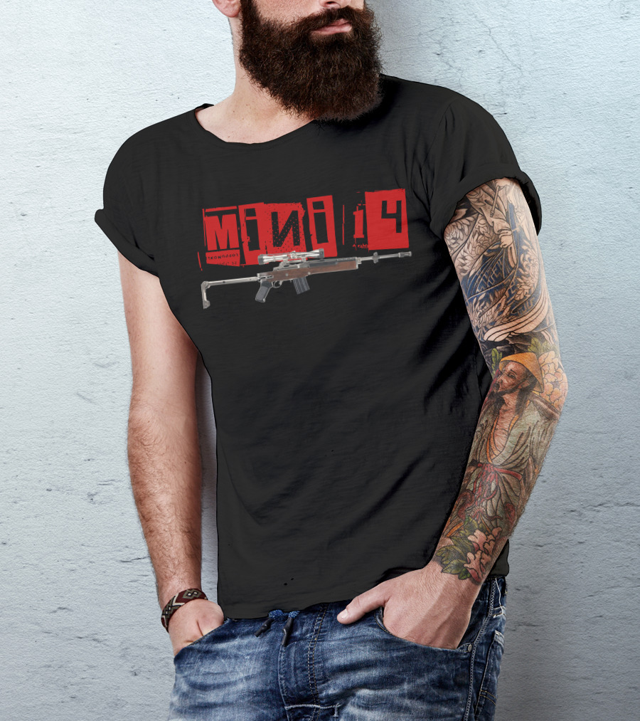 Mini 14 Rifle Retro Design With Bold Red Lettering T-Shirt