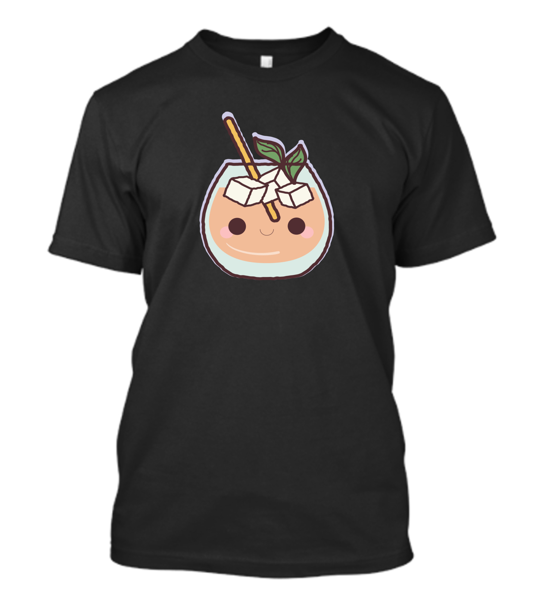 Cute Mojito Kawaii Cartoon Drink With Ice Cubes And Straw T-Shirt