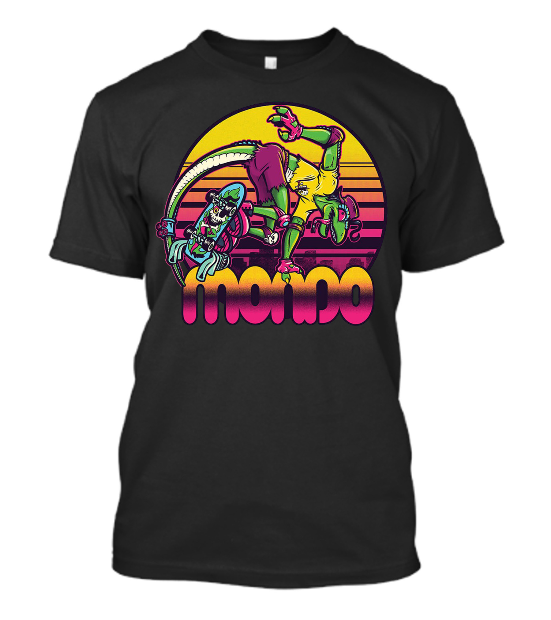 Mondo Gecko Skateboarding Sunset T-Shirt