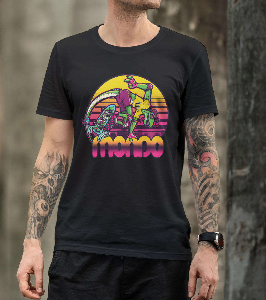 Mondo Gecko Skateboarding Sunset T-Shirt