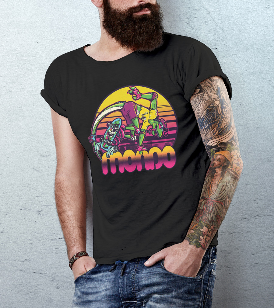 Mondo Gecko Skateboarding Sunset T-Shirt