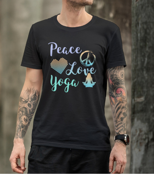 Peace Love Yoga Peace Symbol Gradient Heart T-Shirt