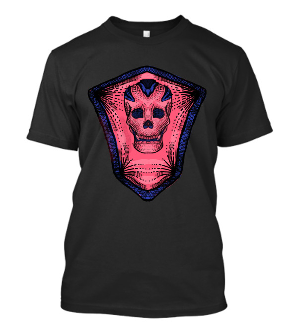 Pinky Skull Shield With Intricate Blue Accents T-Shirt