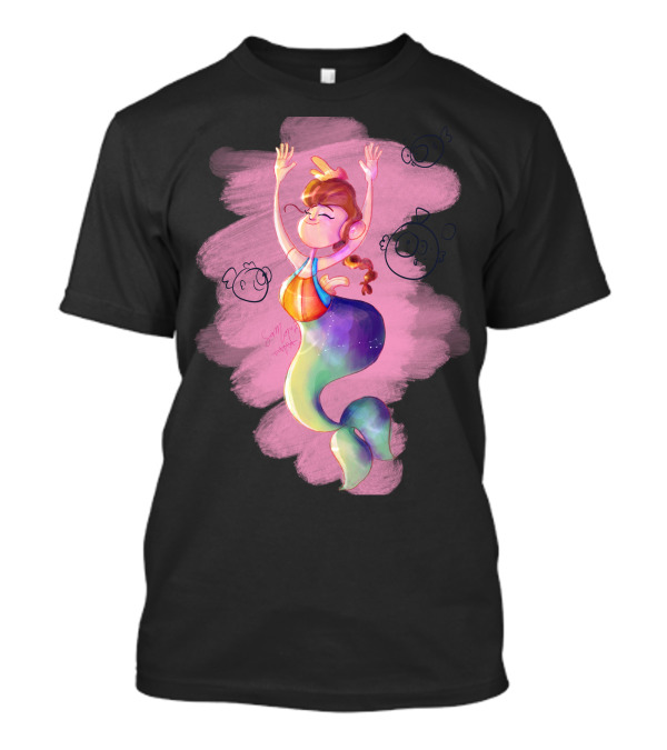 Pisces Mermaid Rainbow Girl With Pink Fish Bubbles T-Shirt