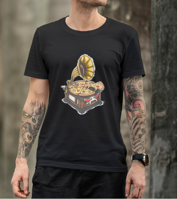 Pizza Gramophone Vintage Music Slice Fusion T-Shirt