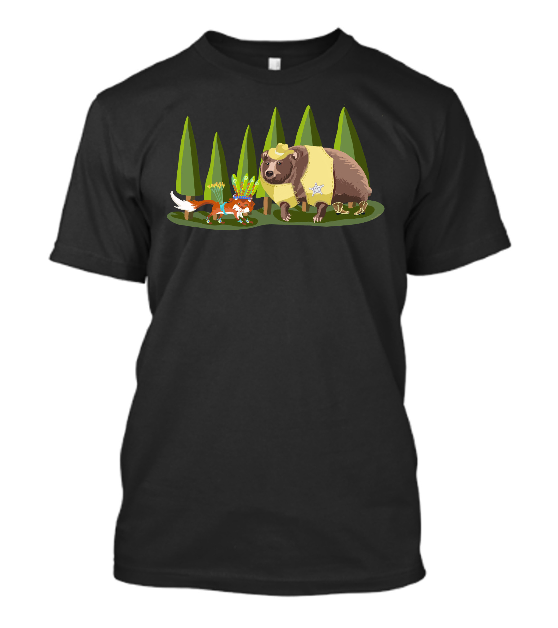 Sheriff Bear And Fox Adventure In The Forest T-Shirt