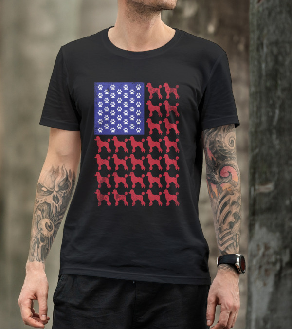 Poodle Paw Print American Flag T-Shirt