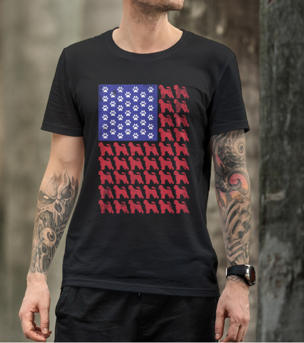 Portuguese Water Dog Paw Print Stars American Flag T-Shirt