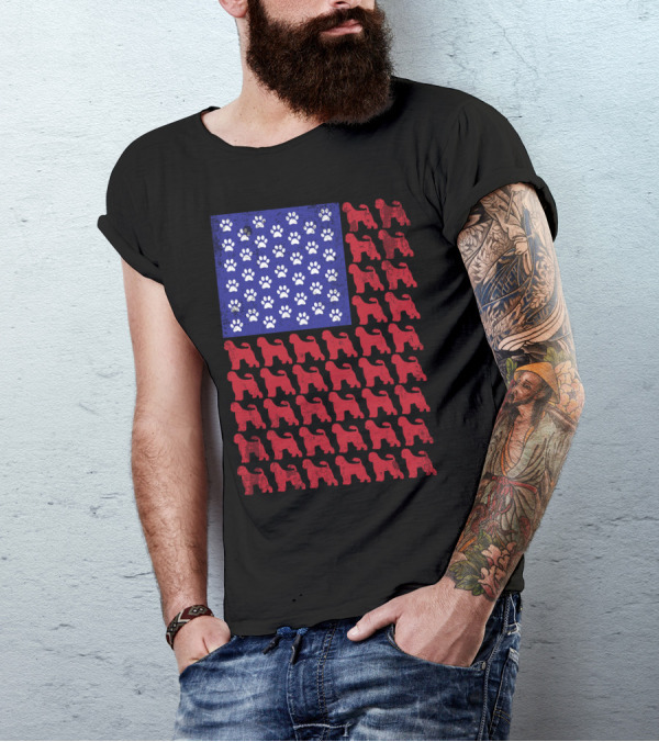 Portuguese Water Dog Paw Print Stars American Flag T-Shirt