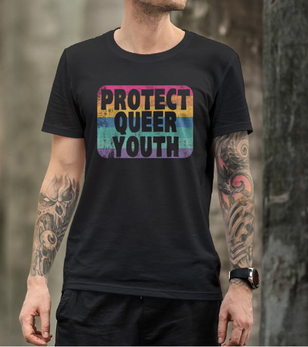 PROTECT QUEER YOUTH Rainbow Flag Colors T-Shirt