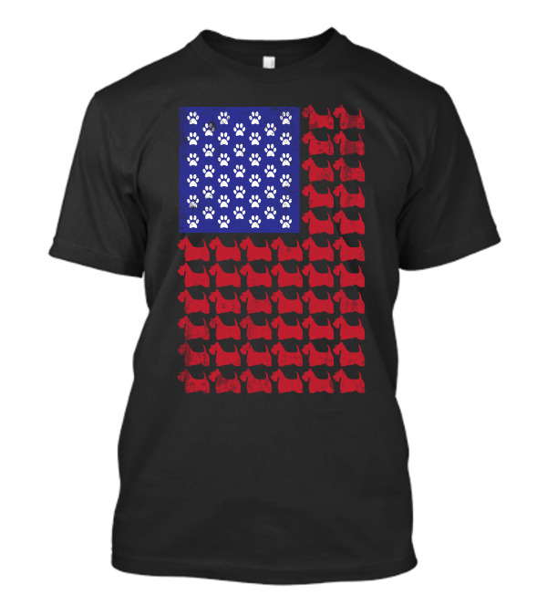 Scottish Terrier Paw Print American Flag T-Shirt