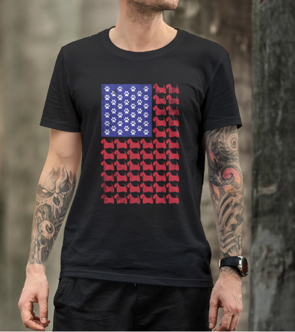 Scottish Terrier Paw Print American Flag T-Shirt