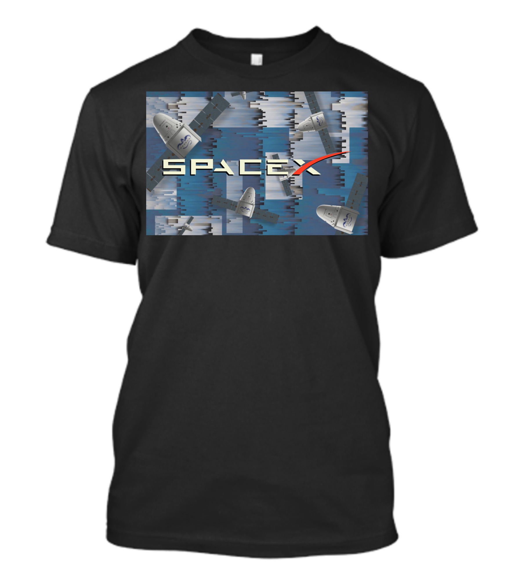 SpaceX Dragon Capsule With Logo On Blue Pattern Background T-Shirt