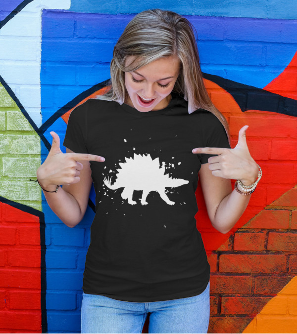 Stegosaurus Dino Silhouette With Splatter Effect T-Shirt