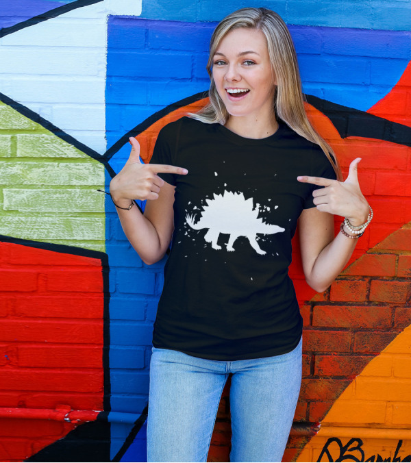 Stegosaurus Dino Silhouette With Splatter Effect T-Shirt