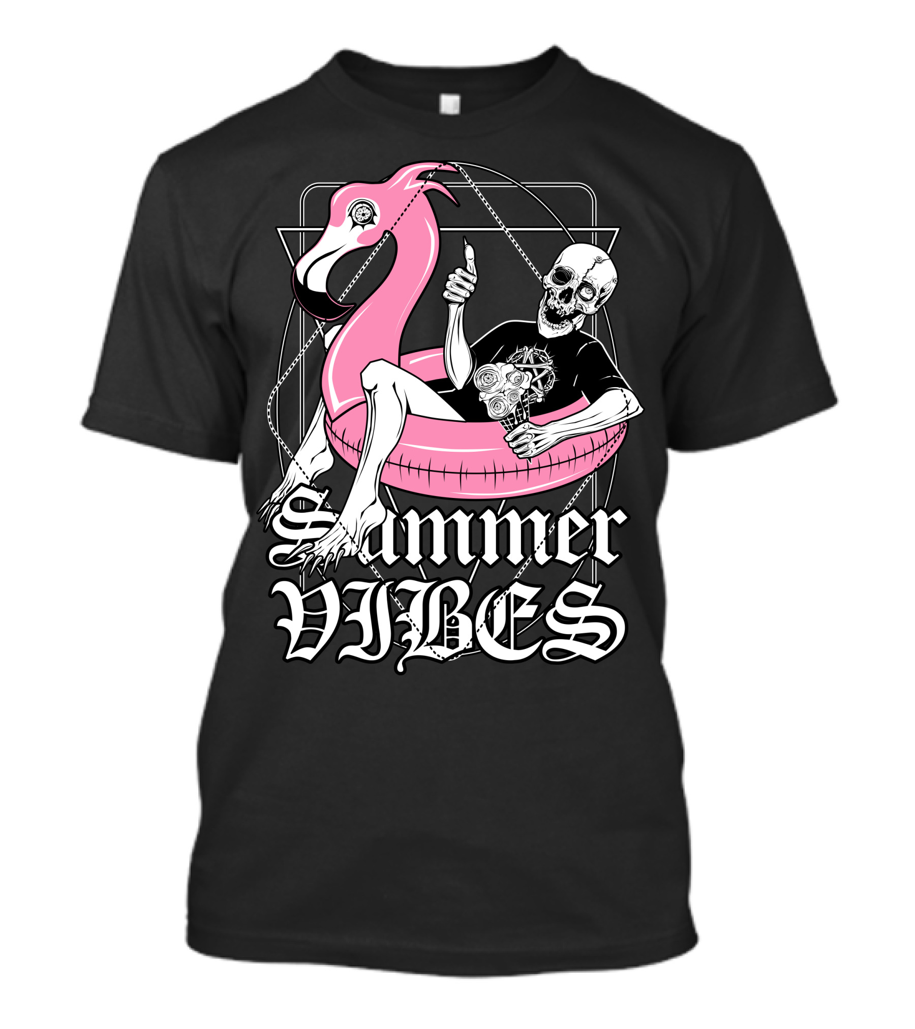 Summer Vibes Skeleton Float Flamingo Chill T-Shirt