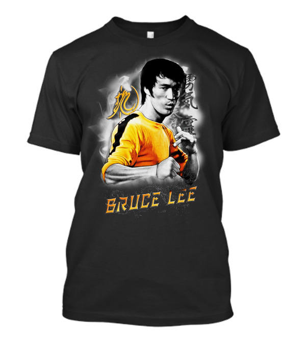 Bruce Lee Yellow Jumpsuit Iconic Pose With Chinese Symbols T-Shirt