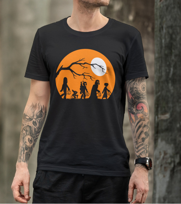The Halloween Mandalorian Star Wars Trick Or Treat Moon Scene T-Shirt
