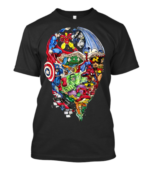 The Heroes Mind Marvel And DC Comic Book Characters Collage T-Shirt
