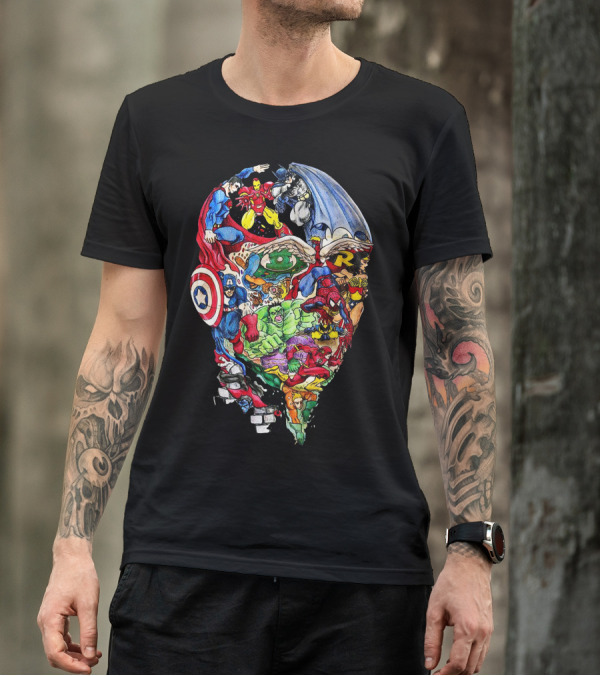 The Heroes Mind Marvel And DC Comic Book Characters Collage T-Shirt