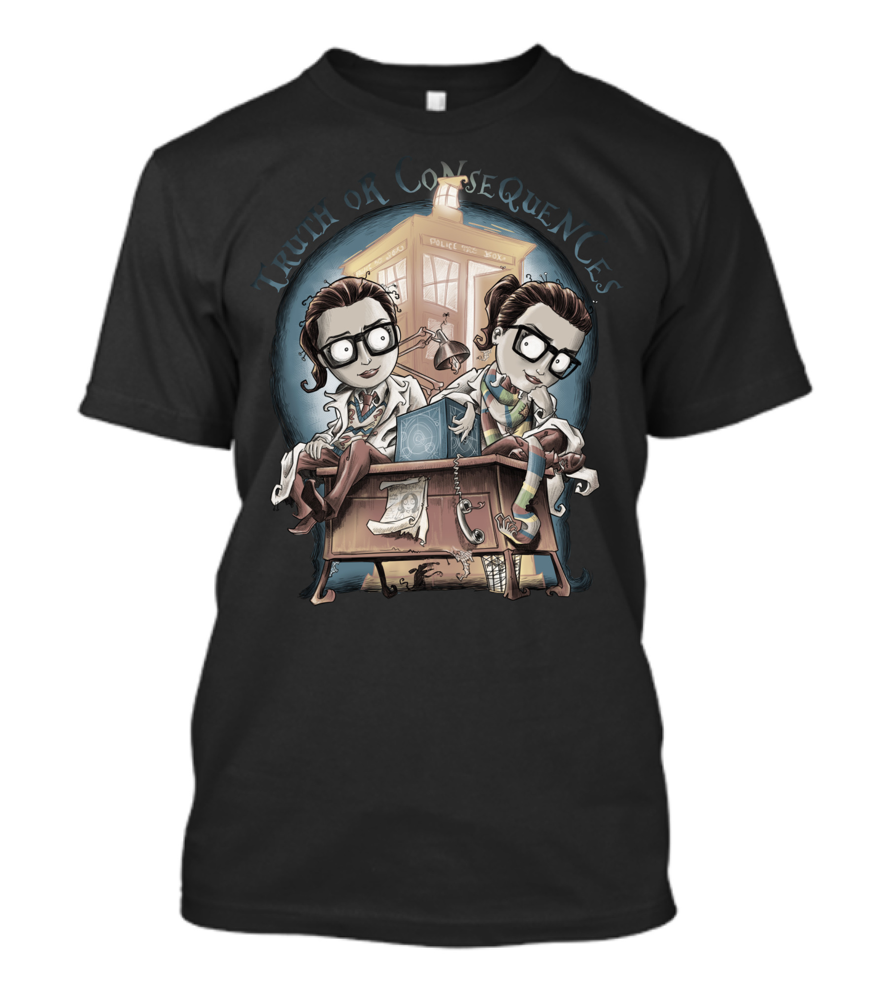 Truth Or Consequences Police Box Time-Travel Desk Duo T-Shirt