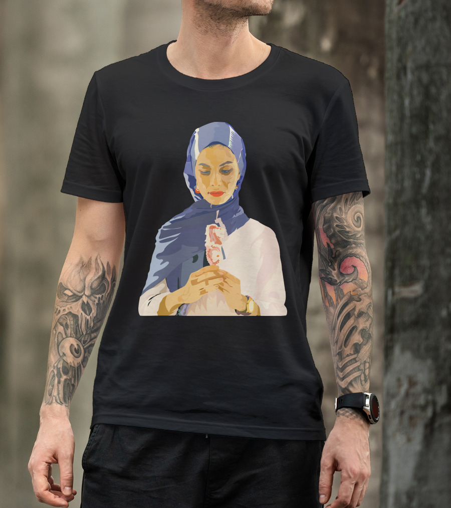 Vector Blue Hijab Woman Holding Flower T-Shirt