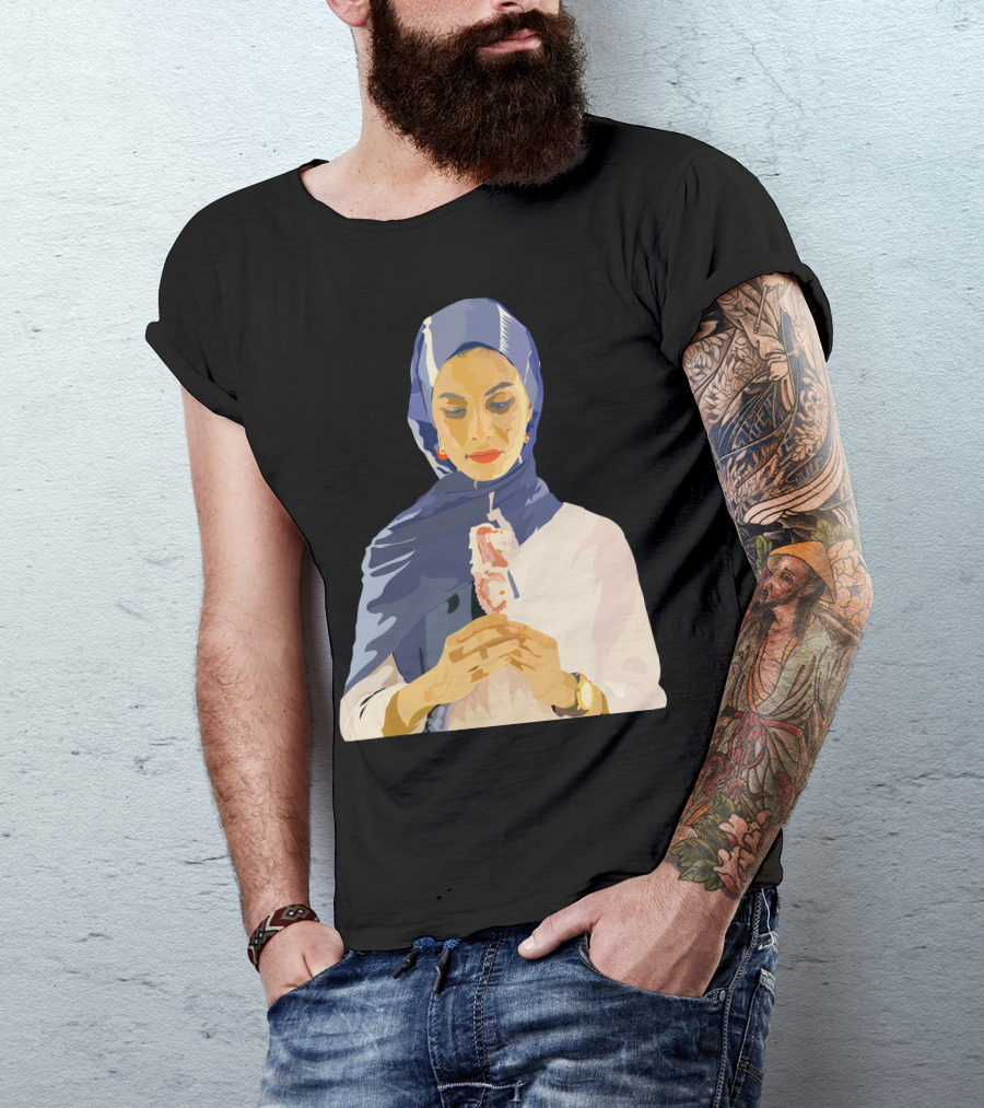 Vector Blue Hijab Woman Holding Flower T-Shirt