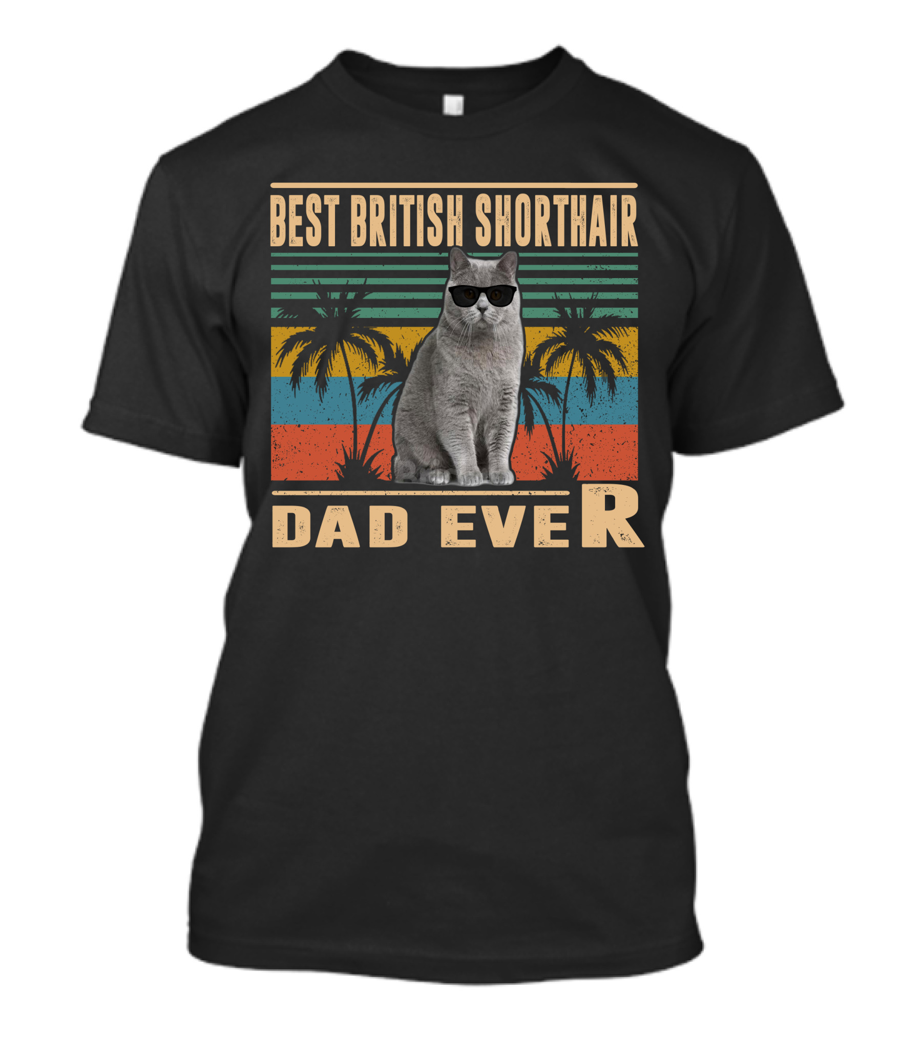 Best British Shorthair Dad Ever Retro Cat Palm Trees T-Shirt