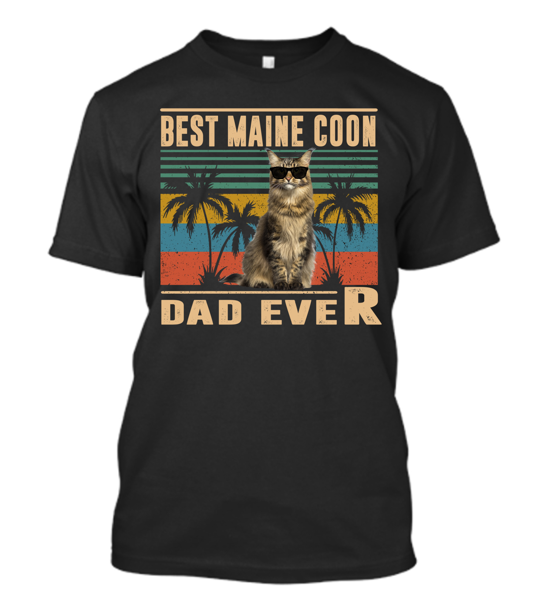 Best Maine Coon Dad Ever Retro Palm Tree Sunset T-Shirt