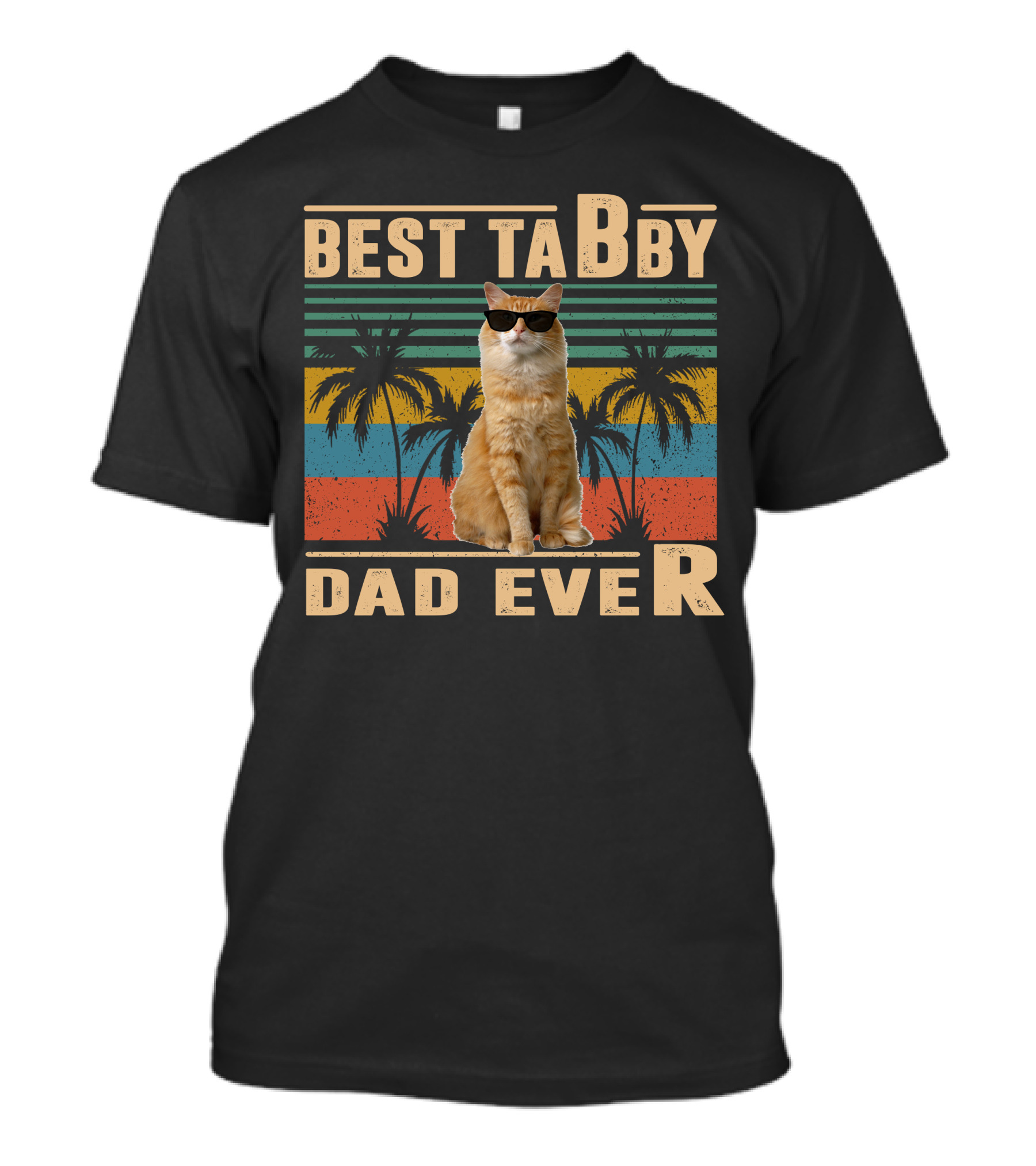 Best Tabby Dad Ever Vintage Cat With Sunglasses And Palm Trees T-Shirt