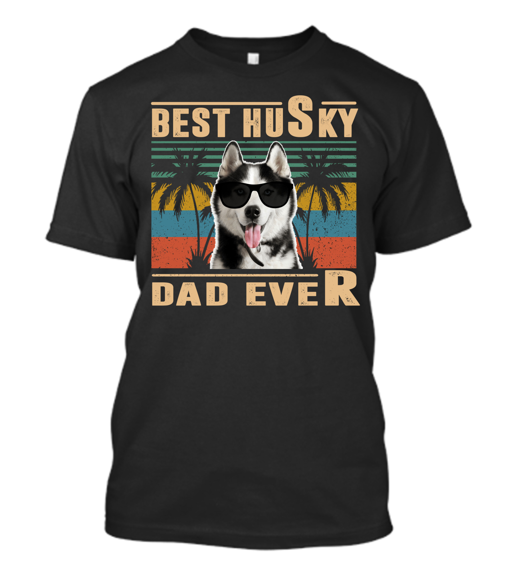 Best Husky Dad Ever Vintage Palm Sunset T-Shirt