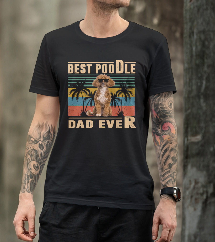 Best Poodle Dad Ever Vintage Retro Style Palm Trees T-Shirt