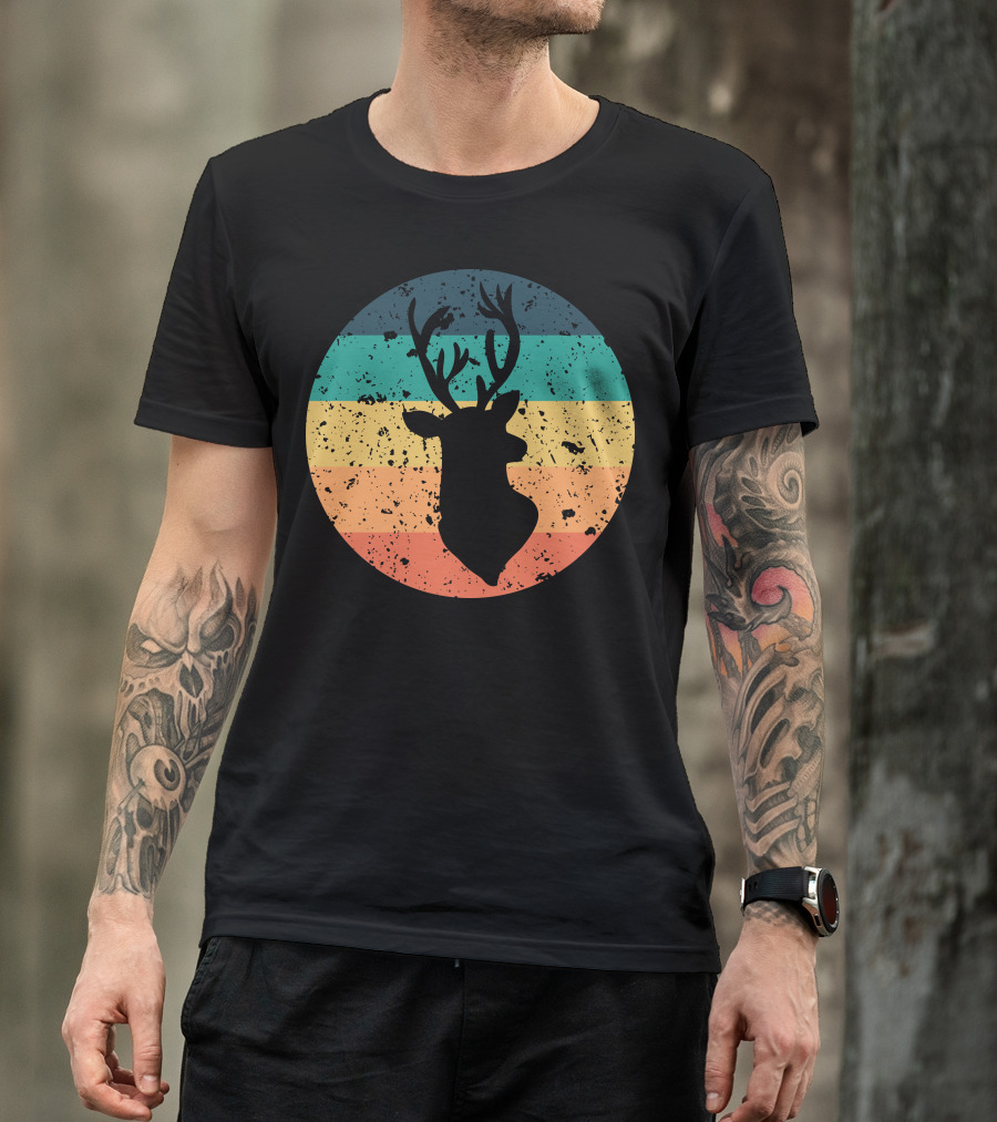 Retro Vintage Distressed Buck Silhouette Circle T-Shirt