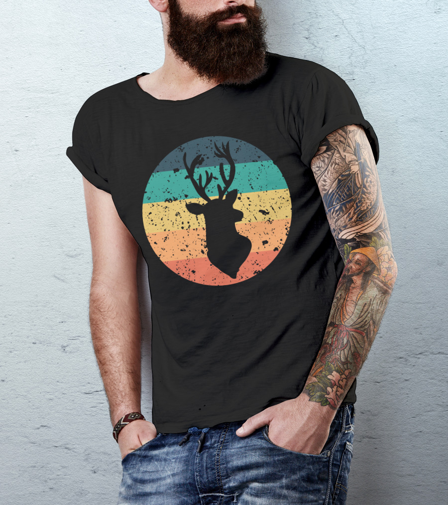 Retro Vintage Distressed Buck Silhouette Circle T-Shirt